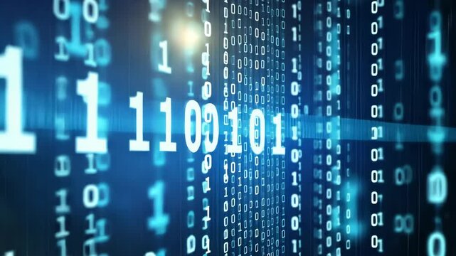 A close-up of binary code flowing across a screen, with the number 1100101 highlighted