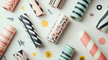 Fototapeta na wymiar Monochrome minimalist Black Friday illustration with eclectic patterns and shadows