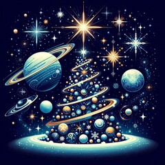 Naklejka premium Technological reality of cosmic Christmas