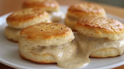 Southern-style biscuits with sausage gravy, a comforting American breakfast favorite