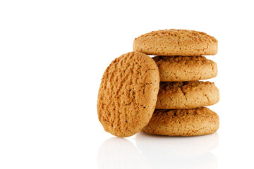 Oatmeal cookies a isolated  white background. Full depth of field.