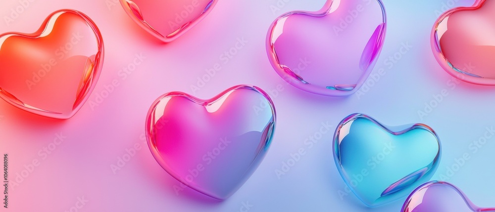 Poster a row of hearts in different colors are arranged in a row