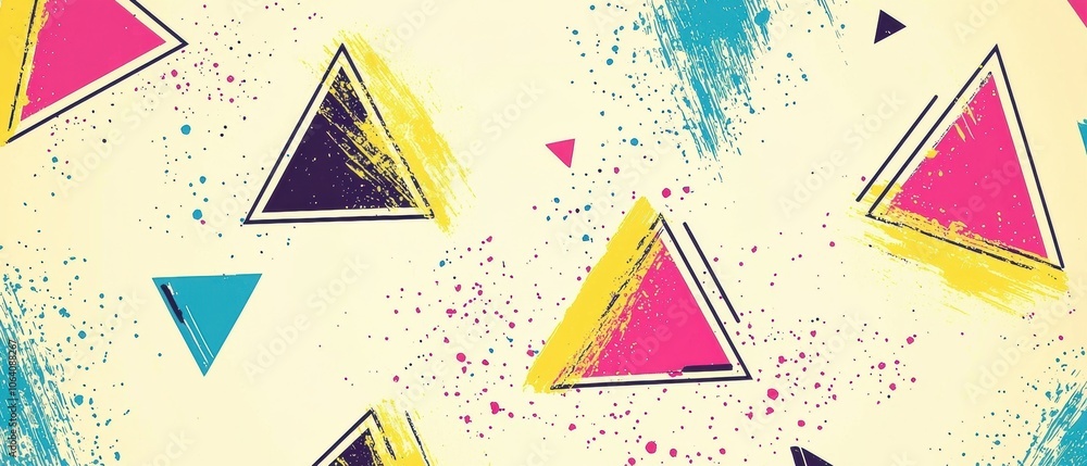 Poster a colorful abstract background with triangles and splatters of paint