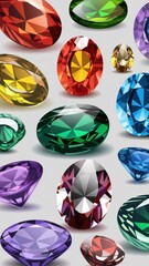 Fototapeta premium Array of Colorful Gemstones on Neutral Gray Background
