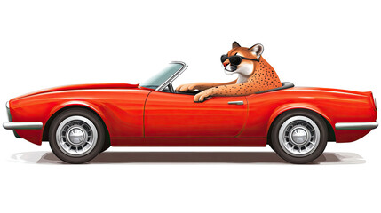 Puma Sporting Sunglasses Drives a Classic Convertible Car Generative AI