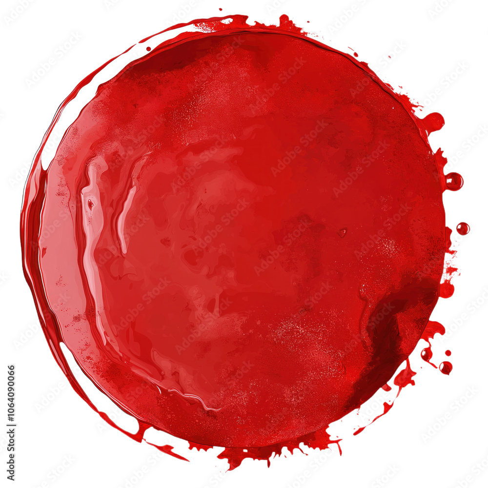 Poster Vibrant red circle isolated on transparent background. Rich intense color with glossy finish. Dynamic artistic feel due to slight tilt. Central composition draws attention to subject. Close-up view of