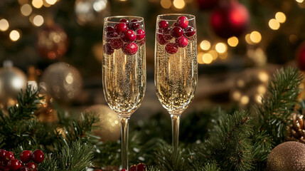 Festive Champagne Flutes with Cranberries for Holiday Celebration