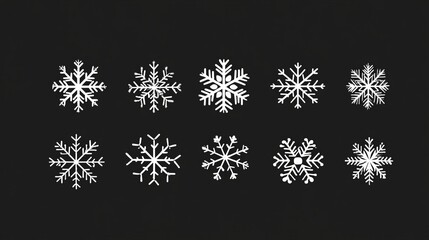 Set of snowflake icons in various styles, ideal for winter-themed designs.