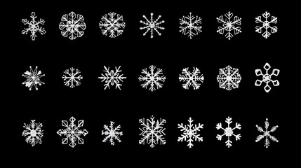 Set of snowflake icons in various styles, ideal for winter-themed designs.