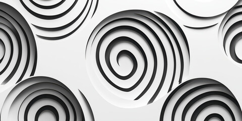 Abstract black and white spiral pattern design with circular overlays