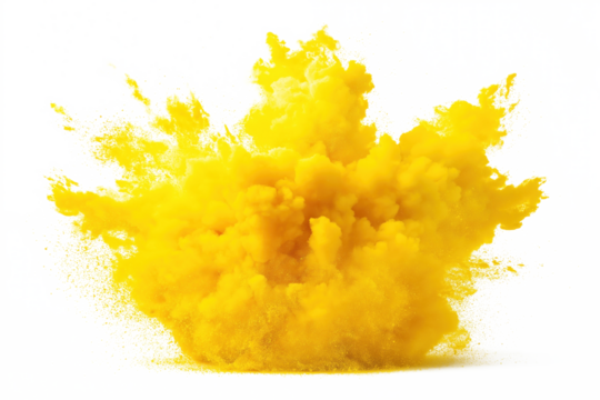 Vibrant explosion of yellow, orange particles against alpha background. Particles scattered in various directions, creating dynamism, energy. Yellow splash, explosion, isolated, design element, art,
