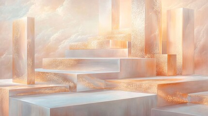 Abstract Golden Buildings in a Cloudy Sky