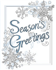 Naklejka premium Season's Greetings Card with Silver and Blue Snowflake Border