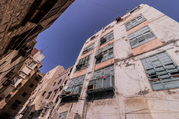 Traditional houses in Al Balad,  historic center of Jeddah, Saudi Arabia