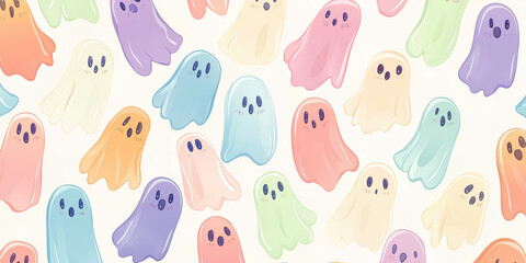 Cute pastel ghosts pattern - adorable cartoon spirits on soft background