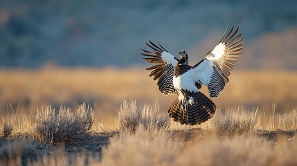 Greater Sage Grouse in Full Display on Wild Plains Landscape Image