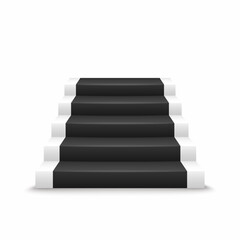 White pedestal with black carpet on white background.