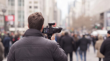 Reporter Covering Breaking News in City Street