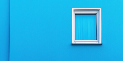 Minimalist blue wall and window composition highlighting modern architecture
