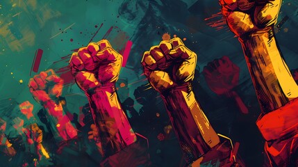 Fists raised for equality. 