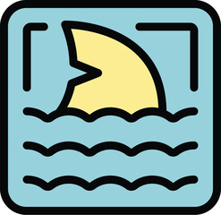 Shark fin surfacing in water frame icon, outline style