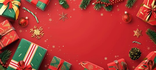 Festive Holiday Shopping Banner with Wrapped Gifts and Festive Icons for Seasonal Promotions