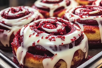 Red velvet cinnamon rolls with icing