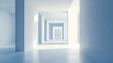 Minimalist blue corridor with infinite perspective