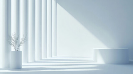 White interior with palm plant and natural light