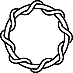 A circular Celtic-style knot pattern forms a continuous loop where a single black line weaves over and under itself in a symmetrical pattern. 