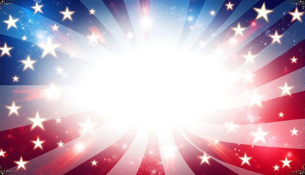 Red, white, and blue background with glittering stars and bokeh effect National Day, gold stars, silver stars, abstract swirls, festive celebration, 4th of July theme