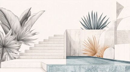 Luxury Minimalist Home with Pool and Tropical Plants