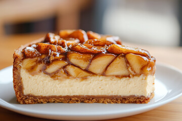 Apple caramel cheesecake slice with a crunchy crust