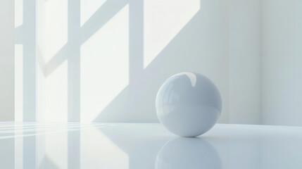 White sphere in contemporary interior with diagonal shadows