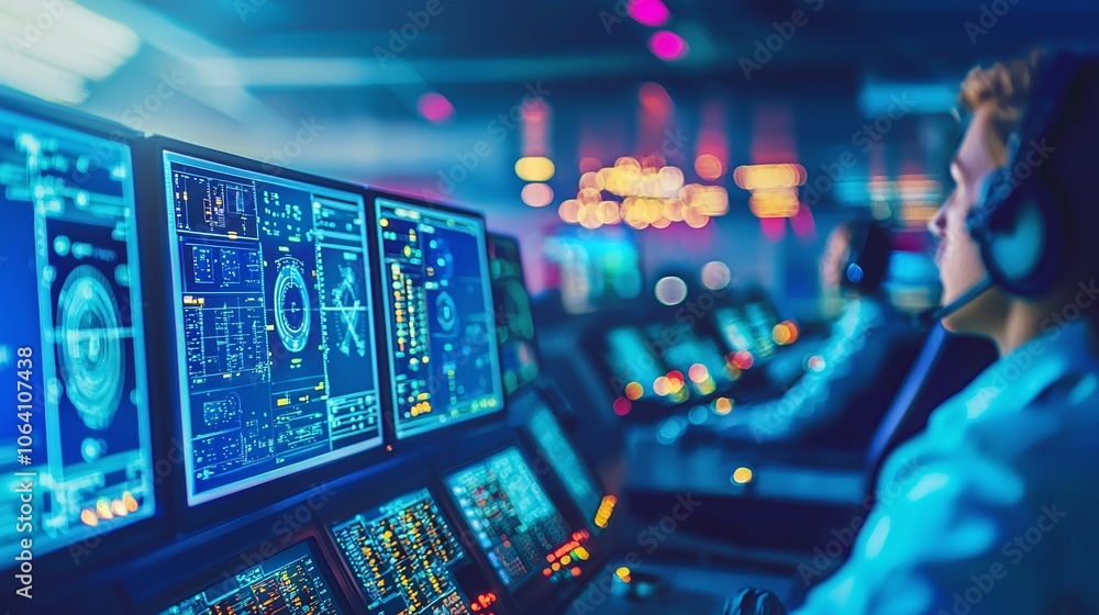 Poster High-tech flight control center enhances air traffic management with advanced technology and multiple monitoring systems