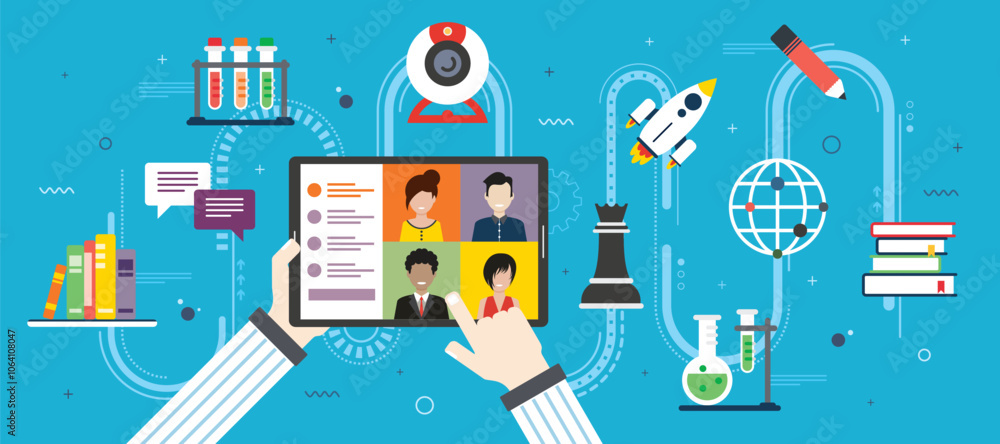 Aufkleber vector graphic illustration of icon set with concept of online education, remote learning and virtua