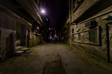 Dark alley in downtown Riyadh, Saudi Arabia