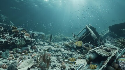 Underwater Scene of Coral Reef with Marine Life