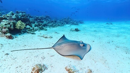 A solitary stingray gliding gracefully across the ocean floor