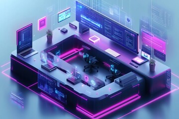 Futuristic Workstation with Neon Lights