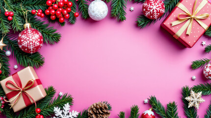 Top View Of Decorative Xmas Background With Copy-Space