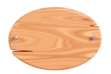 Wooden rectangular plaque with cracks and metal nails for text box. Cartoon 3d render illustration of signboard with brown wood texture. Vintage timber plank, nameplate or board frame with fracture.