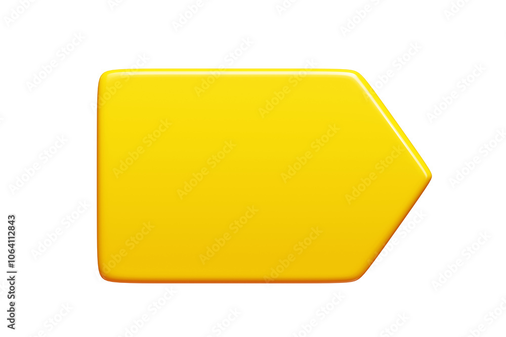 Poster yellow glossy arrow shaped text banner. 3d render illustration of bright message box. balloon notifi