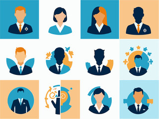 Succession management icon collection set. Containing skills, leadership, business, human resources, evaluation, replacement, planning icon. Simple flat vector illustration.