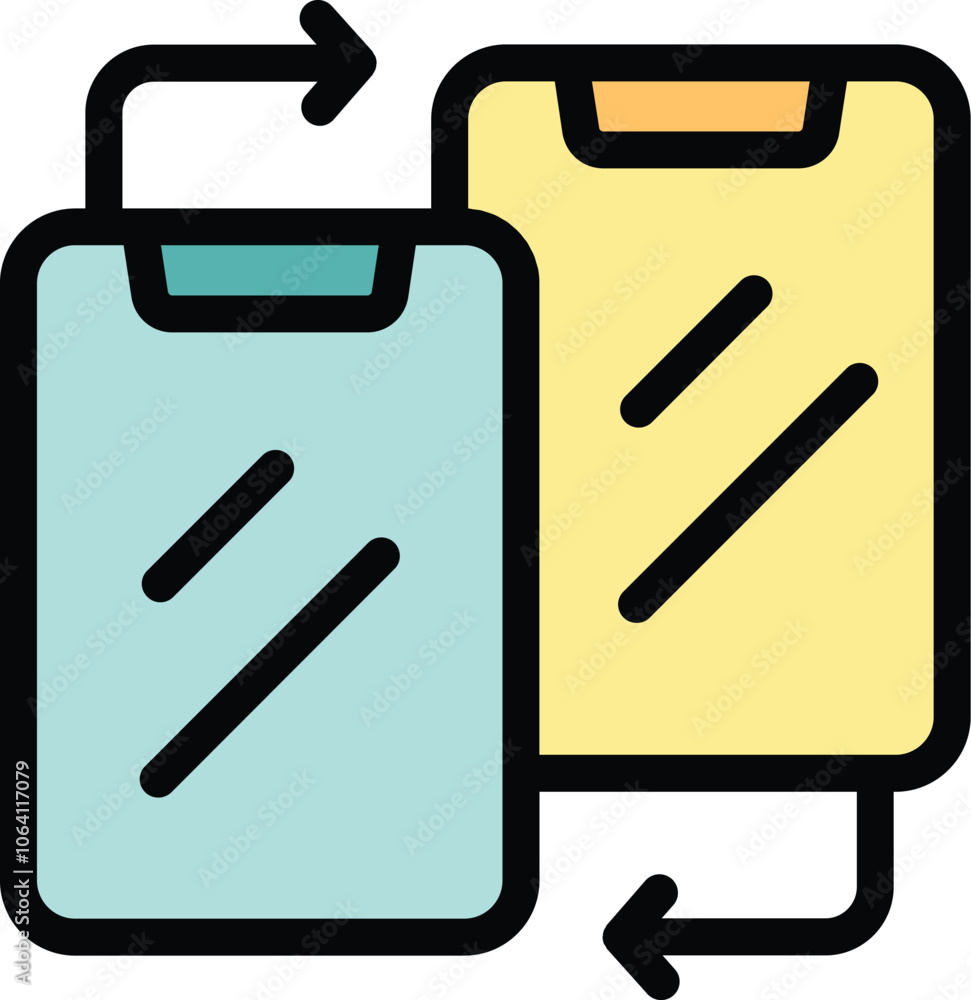 Aufkleber this vector illustration depicts two smartphones exchanging data, symbolizing wireless file transfer