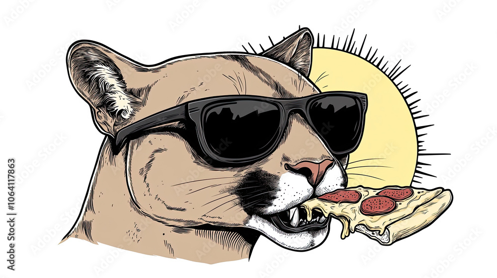 Poster cool puma enjoys a slice of pizza under the sun generative ai