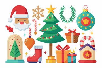 Merry Christmas Realistic Element Set White Background.