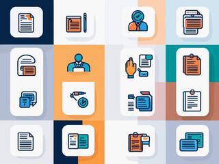 Procurement management icon collection set. Containing supplier, sourcing, purchasing, negotiation, contract, business, purchase order icon. Simple line vector