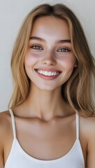 Portrait of young happy woman looks in camera.Skin Care