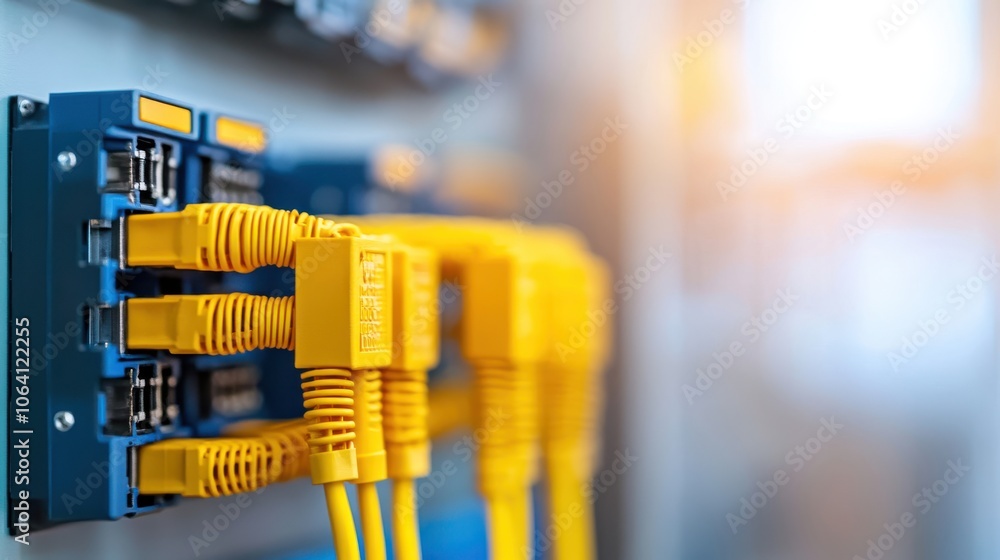 Aufkleber a close-up shot of yellow network cables plugged into a server panel, showcasing the intricate desig